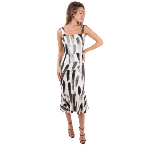 Authentic Dolce & Gabbana MIDI Trumpet Dress Brushstroke Print - Picture 3 of 11